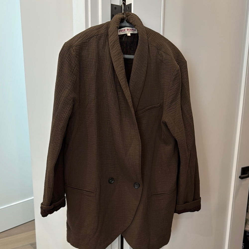Free People Brown Double-Breasted Blazer